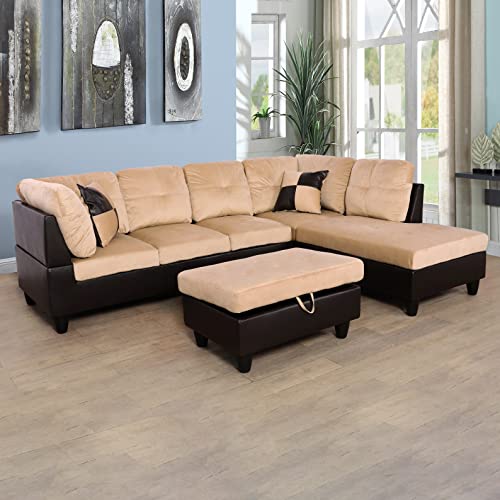 UOCFYK 3 Pieces Sectional Sofa Sets, L-Shape Sofa Microfiber Couch Living Room…