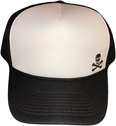 Skull & Crossbones Poison Side Logo Mesh Trucker Cap(One Size, Black/White)