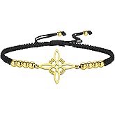 TEAMER Witches Knot Bracelet Stainless Steel Beads Charm Wax Rope Bracelet Celtic Knot Wiccan Symbol Adjustable Bracelet for Women