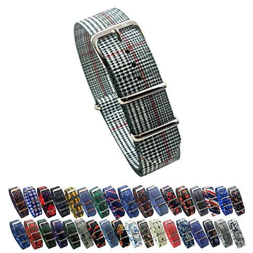 HNS Watch Straps -Choice of Pattern & Width (18mm, 20mm, 22mm) - Ballistic Nylon Straps (22mm, Grey Grids)