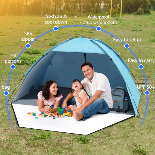 Beach Shelter, UV Protection 50+ Family Tent, XXL Beach Shelter, Front and Back Door with Zip, Privacy Screen, Ventilation, Wind Protection, Sun Protection, Beach Tent, Small Pack Size for Beach