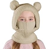 Jastore Kid Winter Hat Scarf Set Boys Girls Knit Hood Hats Balaclava Beanie Hat Warm Fleece Lining Scarf Skull Cap