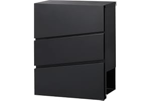 Kasten Locking Mailbox Wall Mounted, Large Capacity Metal Mailbox with Newspaper Compartment, 12.9 x 4.1 x 14.2 Inch, Black