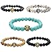 Jovivi 5pc Men Women Gold Plated Lion Head Black Lava/Matte Agate/Picture Stone/Dragon Grain Stone/Turquoise Energy Beads Stretch Bracelet 8mm