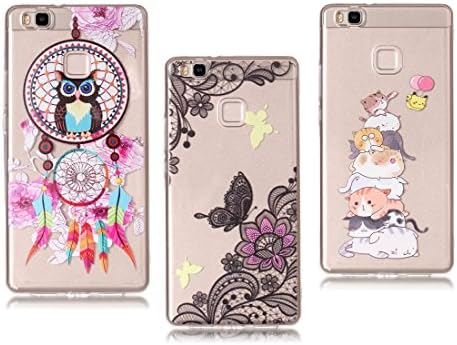 YTLightRongZhouUS Huawei P9 Lite Case,[3 pieces] Flexible Soft TPU Silicone Back Cover Scratch-Resistant Transparent Shockproof Ultra Slim Case for Huawei P9 Lite,cat & flowers &