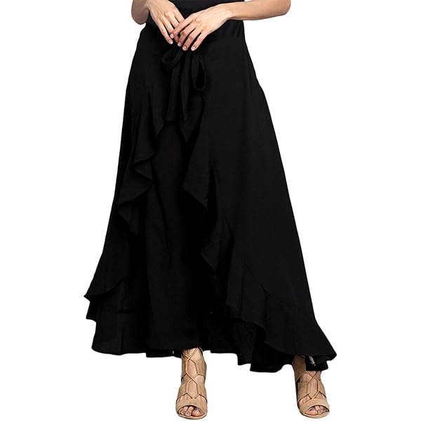 Ruffle Pant Skirt for Women Long Split Tie Waist Chiffon