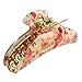 uxcell Pink Red Florals Pattern Spring Loaded Hair Claw Clip Barrette Beige for Ladies