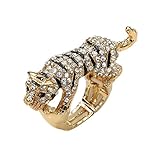 Black and White Simulated Crystal Yellow Gold Tone Tiger Stretch Ring