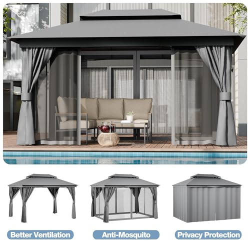 10x13 Outdoor Gazebo with Double Roof, Mosquito Netting & Privacy Screens image 19