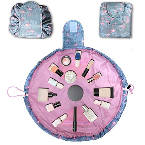 TANTO Lazy Makeup Bag Drawstring Cosmetic Bag Portable Quick Pack Travel Makeup Pouch Case Multifunctional Waterproof Toiletry Bags Makeup Brushes Storage Organizer (Pink and Blue) - Thumbnail 6