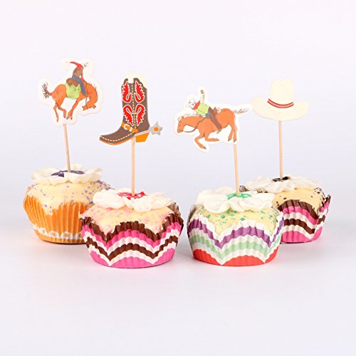 iMagitek 48 Pack Western Cowboy Cupcake Toppers Picks Cake Decorations