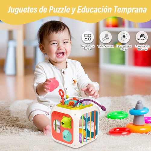 lemonsea 6 Coloridos Juguetes Sensoriales de Formas, Juguetes Montessori Sensorial Versátil, con 4 en 1 Tablero de Juguetes y Clasificador de Formas, Juguetes para Bebe 1 Año en Adelante