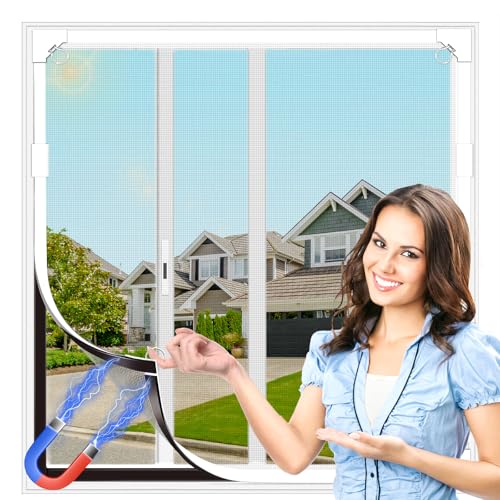 HOFUDON Magnetic Window Mosquito Net 120 x 130 cm, Fibreglass Reinforced DIY Cuttable, Easy Installation without Drilling, Easy to Clean, Magnetic Mosquito Net for Sliding Windows (Grey Mesh)