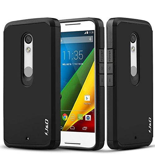 J&D Case Compatible for Moto Droid Maxx 2 Case, Heavy Duty [Dual Layer] Hybrid Shock Proof Protective Rugged Bumper Case for Moto Droid Maxx 2 Case - Black