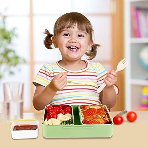 Bento Box, Genteen On the Go Lunch Box with High Capacity Stainless Steel Trays for Kids or Adults with Sauce Box, Fork and Spoon
