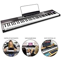 RockJam 88-Key Beginner Digital Piano with Full-Size Semi-Weighted Keys, Power Supply, Simply Piano App Content & Key Note Stickers, Black