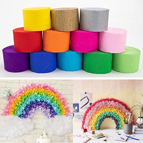 Crepe Paper Streamer Set, Rainbow Colored Party Decorations, Multi-Color Streamers for Weddings, Birthdays, and Indoor Events, Festive Backdrop and Ceiling Decor 984ft 12-Roll