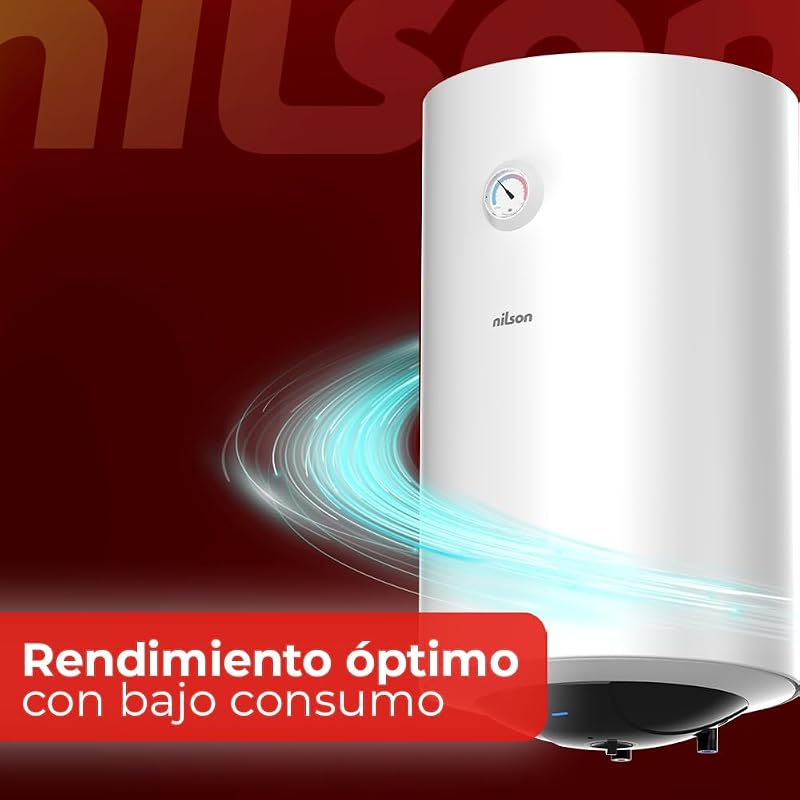 Termo Eléctrico Vertical 50 L NT5000. Instalación Vertical, 1500W, Incluye Kit de Montaje, Resistencia de Acero Inoxidable, Blanco, Eficiencia Energética Clase C