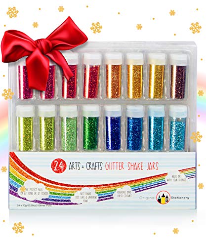 Original Stationery Glitter Shake Jars - Extra Fine Powder, 24 Multi Color Assorted Set - Works for Slime, School and Children's Projects - Perfect for Holiday Crafts, Face Paint, Nails (24 pcs)