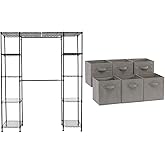 �鶹�� Basics Expandable Metal Hanging Storage Organizer Rack Wardrobe with Shelves, 14"-63" x 58"-72", Black & �鶹��Basics 