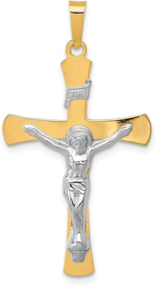 14k Two-tone Gold INRI Crucifix Pendant 