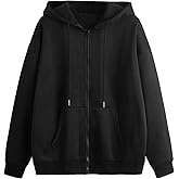 OYOANGLE Women's Zip Up Hoodie Sweatshirt Long Sleeve Drawstring Oversized Fleece Hooded Jackets with Pocket