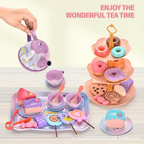 AM ANNA 48 PCS Toy Unicorn Tea Set for Little Girls, Princess Tea Party Play Toy Kid Tea Set Including Teapot,Cups, Plates, Dessert, Drinks & Carrying Case, Kitchen Pretend Play Toys(Unicorn Tea Set)