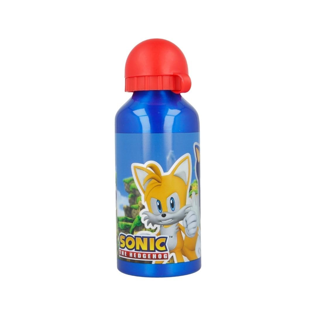 My sweety pop - Water Bottle - Aluminium - For Children - Nursery - School - Holiday - Meal - 17.5cm - 400ml - Hydration - Gift Idea - Sonic - Blue - For Boys