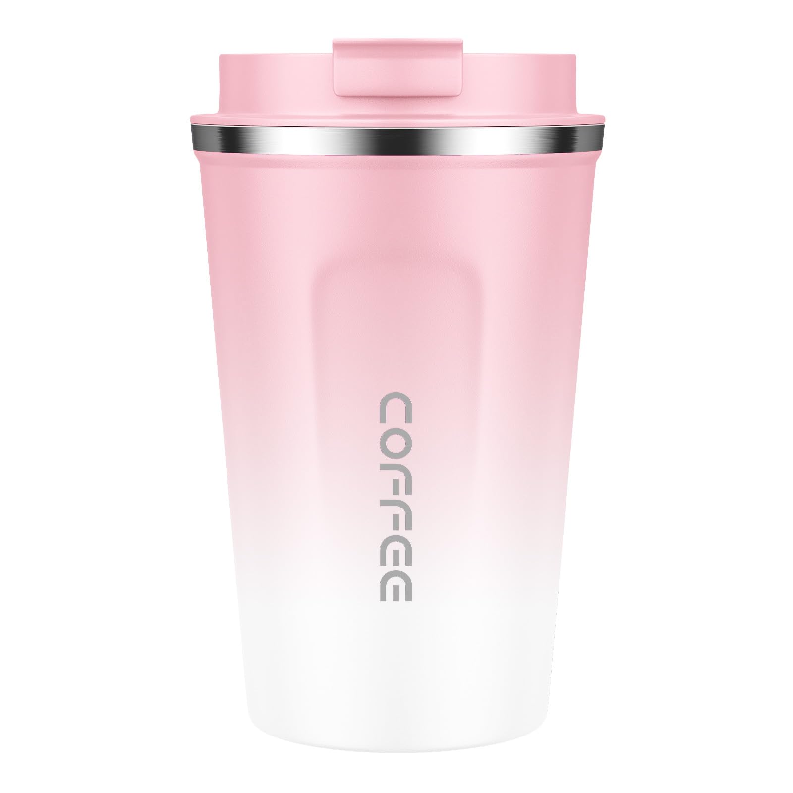 MOMSIV Coffee Cup, 380ml Vacuum Reusable Leakproof Double Wall Coffee Cup, Insulation Stainless Steel Eco-Friendly Travel Office Mug for Hot Coffee Tea and Cold Drinks, Pink — image 1