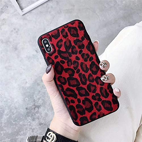 iPhone Xs MAX Case, Fashion Leopard Cheetah Fluffy Plush Case for Girls Women Slim Fit Anti Scratch PC Hard Back + Flexible Soft TPU Bumper Protective Cover for iPhone Xs max 6.5 inch Leopar (Red)