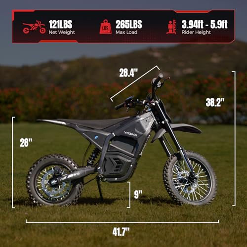 Yozma IN10 Electric Dirt Bike, 2600W 64.4km/h Electric Motorcycle with 48V/23AH Battery Ebike, Full Hydraulic Brakes and Suspensions Mountain Off-Road E Dirt Bike