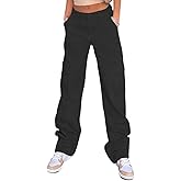 QYANGG High Waist Stretch Cargo Pants Women Baggy Multiple Pockets Relaxed Fit Straight Wide Leg Y2K Pants