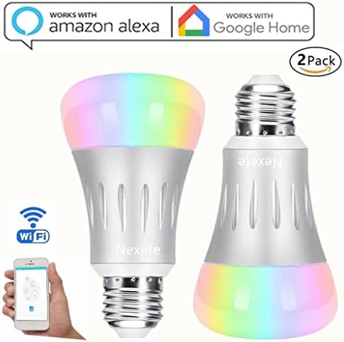 Nexete Smart WiFi LED Light Bulbs 6000K RGB Multi Color Dimmable No Hub Required Compatible With Alexa For IOS/Android /iPhone/iPad