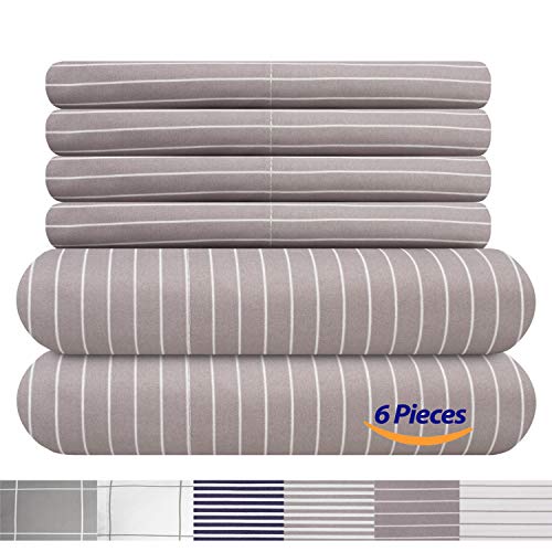 Queen Sheets Pinstripe Gray 6 Piece 1500 Supreme Collection Fine Brushed Microfiber Deep
