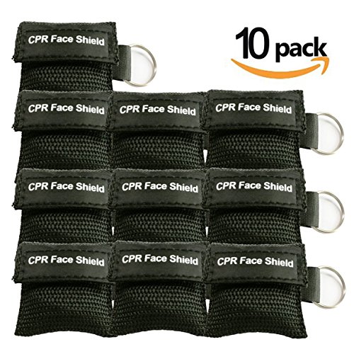 Pack of 10pcs CPR Mask Keychain Ring Emergency Kit Rescue Face Shields for First Aid or AED Training (Black)