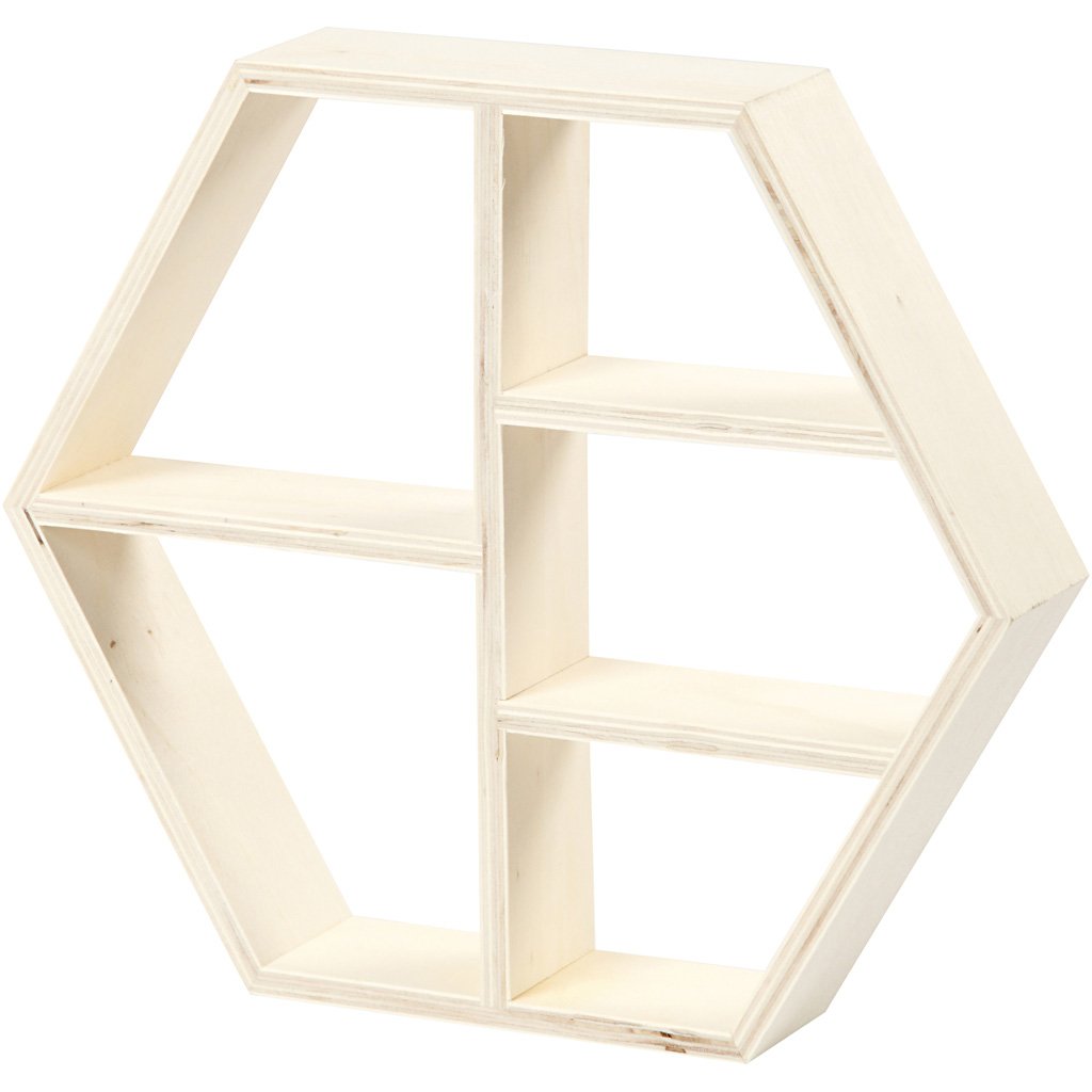 Creativ Modular Wall Mounted Wooden Hexagonal Tiered Shelf, 5 Shelves, Rustic Style, 28.5x25x5 cm