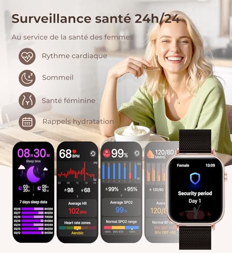 Iaret Women's Smart Watch, 4 Bracelets, 1.83 Inch Smartwatch, Female Function, HD Calls, 110+ Sports Modes, Pedometer, Heart Monitor, 24 Hour SpO2/Sleep, Compatible with iPhone/Android, Gift, Black Gold