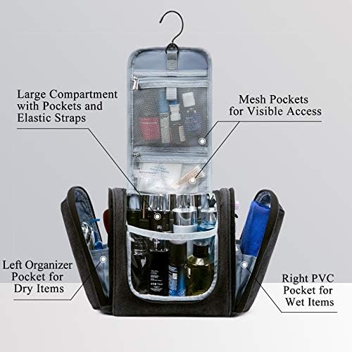 Toiletry Bag, BAGSMART Canvas Travel Toiletry Organizer with hanging hook, Water-resistant Cosmetic Makeup Bag Travel Organizer for Shampoo, Full Sized Container, Toiletries, Black 2 Toiletry Bag, BAGSMART Canvas Travel Toiletry Organizer with hanging hook, Water-resistant Cosmetic Makeup Bag Travel Organizer for Shampoo, Full Sized Container, Toiletries, Black