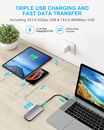 USB C Hub,ECOIOU 9-in-1 Ports Type-C Hub Adapter for 4K HDMI, USB 2.0/3.0 PD Power Delivery, SD 3.0 Card Reader, Ethernet, Audio Jack, Compatible with MacBook, Surface, PixelBook, USB-C Smartphones