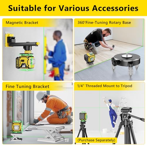 Laser Level 360 Self Leveling, 16 Lines 4×360° Green Pulse Mode Levels for Floor Tile Wall Picture Hanging Construction, 4D Leveler Outdoor Tool with 2 Rechargable Batteries Hard Carry Case