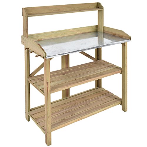Potting Work Bench Station Planting Workbench With 3 Shelf Outdoor Garden Wooden