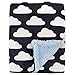 Hudson Baby Unisex Baby Plush Mink and Sherpa Blanket, Navy Clouds, One Size
