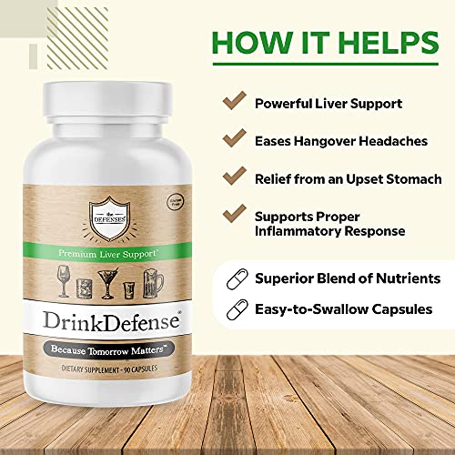 Drink Defense Milk Thistle Turmeric Supplement for Hangover and Liver Support 90 Capsules, 30