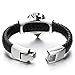 COOLSTEELANDBEYOND Mens Large Braided Leather Bracelet with Stainless Steel Lion and Black Genuine Leather Straps