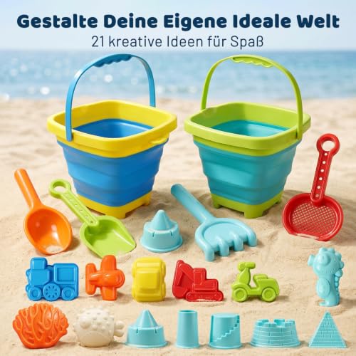 AOJN 21 in 1 Sand Toy, Beach Toy, Children's Sandpit Toy with Foldable Bucket, Innovative Handbags, Sand Shovel, Sand Shapes, Portable and Space-saving for Boys Girls Children