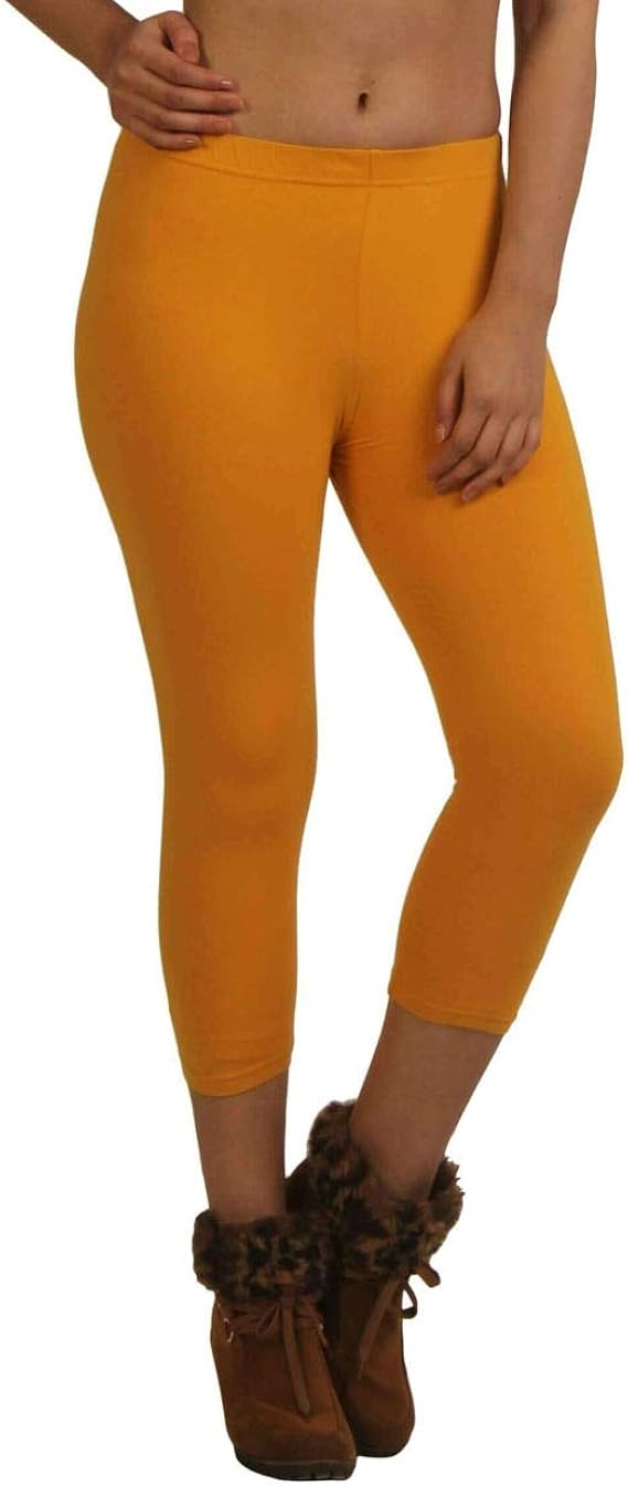 Buy Frenchtrendz Womens's Cotton Spandex Capris Pull On (Dark Mustard