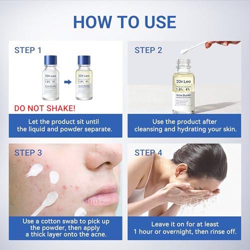 Dr.Leo 1.8% Salicylic Acid Acne Treatment, Drying Lotion Acne Spot Treatment for Acne-Prone Sensitive Skin | Niacinamide, Fast Pimple Relief, Fades Acne Marks, Overnight & Period Breakouts, 0.34 fl oz