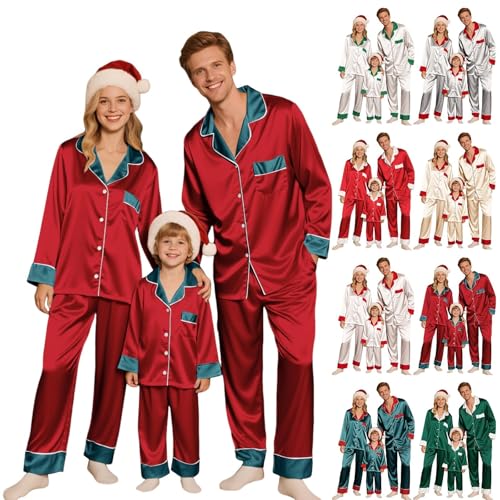 kuiazelit Matching Christmas Pjs for Family - Matching Pjs for Couples Autumn-Winter Long Sleeve Loungewear Sets Skin-Friendly Long Pants Sleepwear Button Down Pyjamas for Women Men Kids Baby Wine