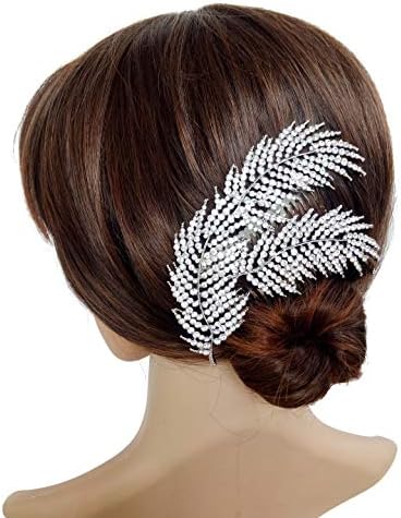 Wedding Crystal Rhinestones Hair Combs Clips Decorative Leaves Bridal Headpiece Hair Accessories for Brides, Silver