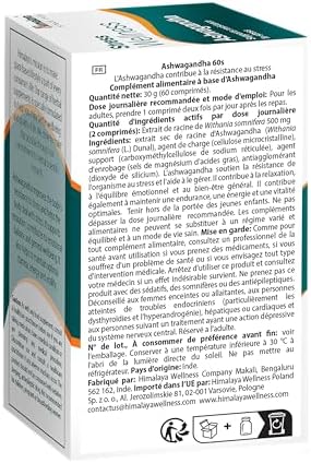 Ashwagandha 60 gélules, complément ayurvédique végétalien à l’extrait de racine d’ashwagandha, pour aider à gérer le stress et soutenir l’énergie